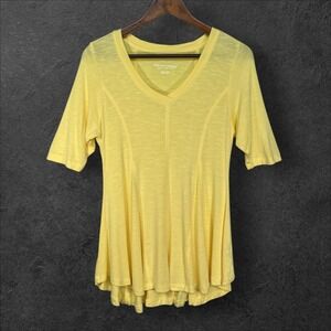 Soft Surroundings Yellow V-Neck Knit Top Petite XSmall 3/4 Sleeve Tunic
